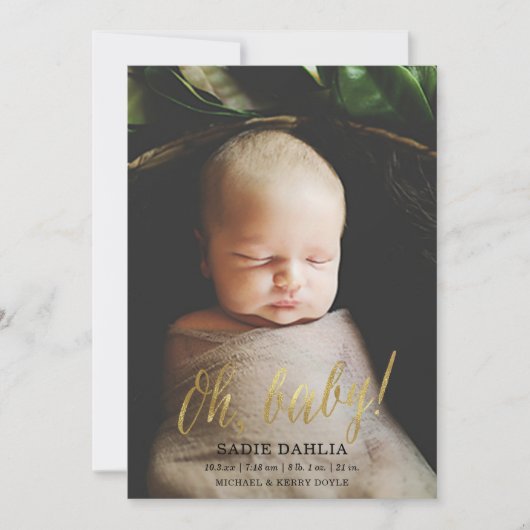 Oh, Baby! Gold Faux Folie Geboorteaankondiging Aankondiging (Voorkant)