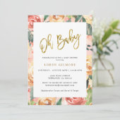 Oh Baby Gold Floral Pattern Baby shower Kaart (Staand voorkant)