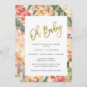 Oh Baby Gold Floral Pattern Baby shower Kaart (Voorkant / Achterkant)