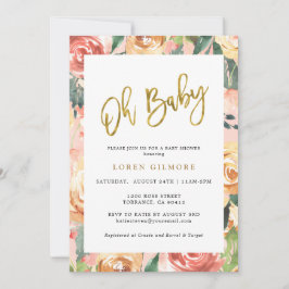 Oh Baby Gold Floral Pattern Baby shower Kaart