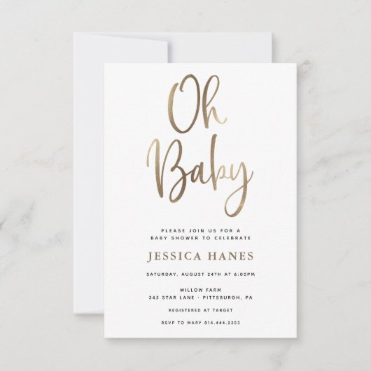 Oh Baby Gold Foil Baby shower Invitation Kaart (Voorkant)