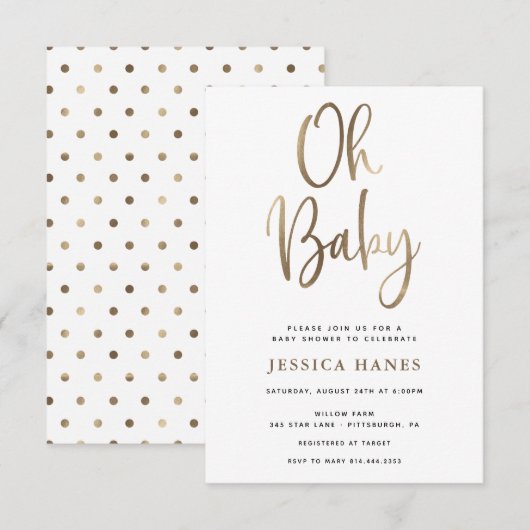 Oh Baby Gold Foil Baby shower Invitation Kaart (Voorkant / Achterkant)