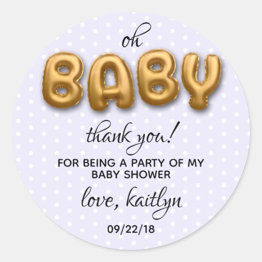 Oh Baby! Gold Foil ballon Neutraal Baby shower Ronde Sticker (Voorkant)