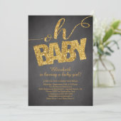 Oh Baby! Gold Glitter Baby shower Invitation Kaart (Staand voorkant)