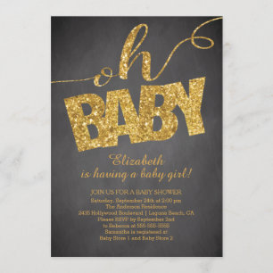Oh Baby! Gold Glitter Baby shower Invitation Kaart