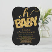 Oh Baby! Gold Glitter Baby shower Invitation Kaart (Staand voorkant)
