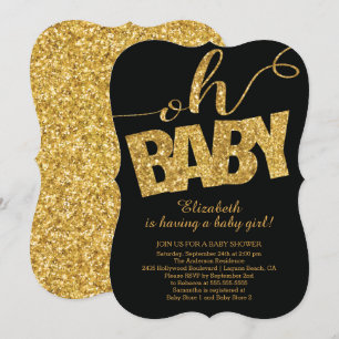 Oh Baby! Gold Glitter Baby shower Invitation Kaart