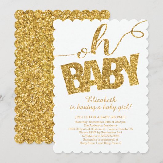 Oh Baby! Gold Glitter Baby shower Invitation Kaart (Voorkant / Achterkant)