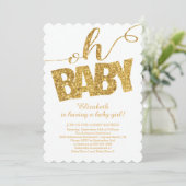 Oh Baby! Gold Glitter Baby shower Invitation Kaart (Staand voorkant)
