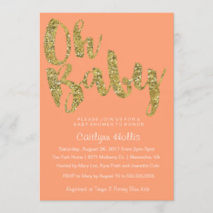 Oh Baby Gold Glitter en folie op perzik Baby showe Kaart
