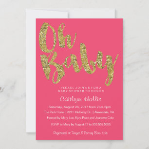 Oh Baby Gold Glitter en folie op roze Baby shower Kaart