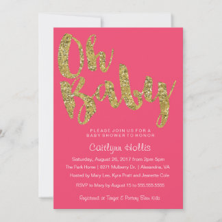 Oh Baby Gold Glitter en folie op roze Baby shower Kaart