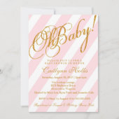 Oh Baby Gold Glitter Stripe Baby shower Uitnodigin Kaart (Voorkant)