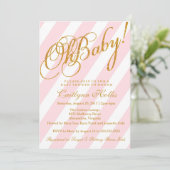 Oh Baby Gold Glitter Stripe Baby shower Uitnodigin Kaart (Staand voorkant)