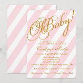 Oh Baby Gold Glitter Stripe Baby shower Uitnodigin Kaart (Voorkant / Achterkant)