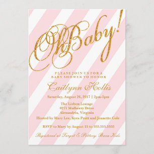 Oh Baby Gold Glitter Stripe Baby shower Uitnodigin Kaart