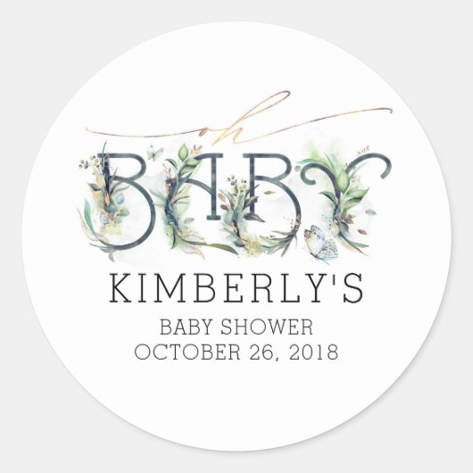Oh Baby Gold Green Baby shower Ronde Sticker (Voorkant)