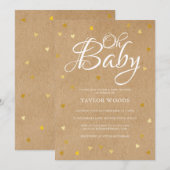 Oh Baby Gold Hearts Baby shower Rustic Kraft Boho Kaart (Voorkant / Achterkant)