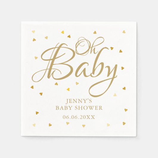 Oh Baby Gold Hearts Confetti Baby shower Sprinkle Servet (Voorkant)