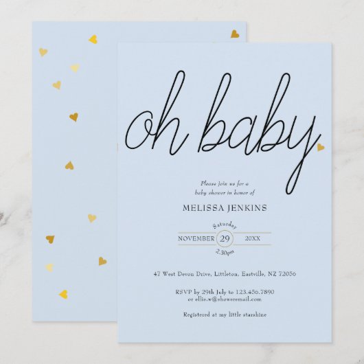 Oh Baby Gold Love Heart Baby shower / Sprinkle Kaart (Voorkant / Achterkant)
