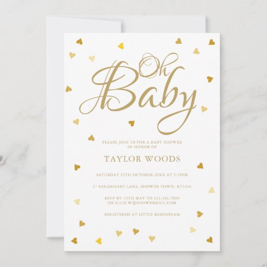 Oh Baby Gold Love Hearts Baby shower / Sprinkle Kaart (Voorkant)