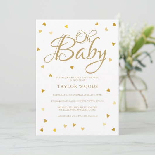 Oh Baby Gold Love Hearts Baby shower / Sprinkle Kaart (Staand voorkant)