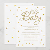 Oh Baby Gold Love Hearts Baby shower / Sprinkle Kaart (Voorkant / Achterkant)