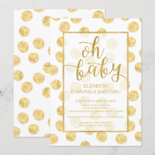 Oh Baby! Gold Polka Dots Baby shower Invitation Kaart