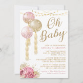 Oh Baby Gold & Roze ballonnen Baby shower Kaart (Voorkant)