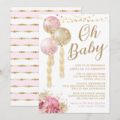 Oh Baby Gold & Roze ballonnen Baby shower Kaart (Voorkant / Achterkant)
