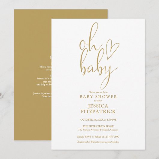 Oh Baby Gold Script alles in één Baby shower Kaart (Voorkant / Achterkant)