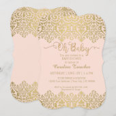 Oh Baby Gold Script Blush Pink Baby Girl Shower Kaart (Voorkant / Achterkant)