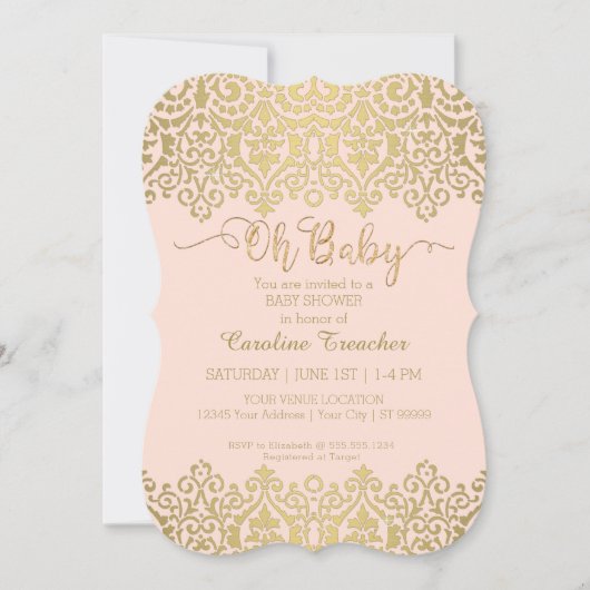 Oh Baby Gold Script Blush Pink Baby Girl Shower Kaart (Voorkant)