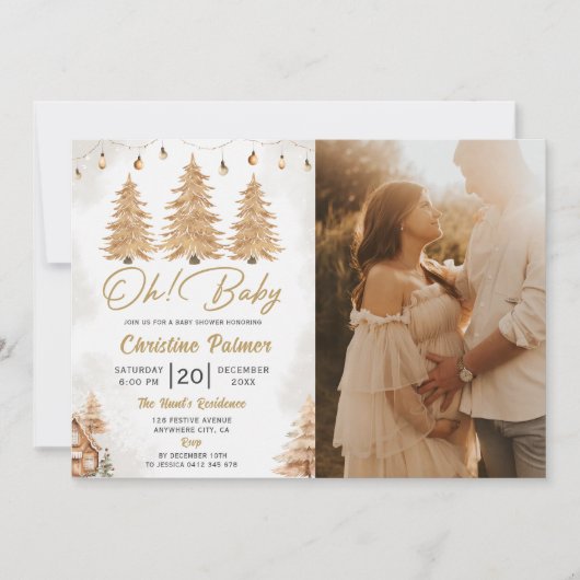 Oh Baby! Gold Tree Christmas Baby shower Foto Kaart (Voorkant)