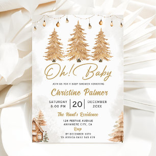 Oh Baby! Gold Tree Christmas Baby shower Party Kaart