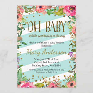 Oh Baby, goud en baby shower uitnodiging voor munt