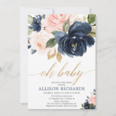 Oh baby goud roze marine bloemenmeisje baby shower kaart (Voorkant)