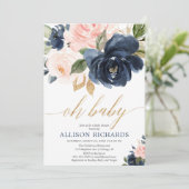 Oh baby goud roze marine bloemenmeisje baby shower kaart (Staand voorkant)