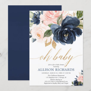 Oh baby goud roze marine bloemenmeisje baby shower kaart