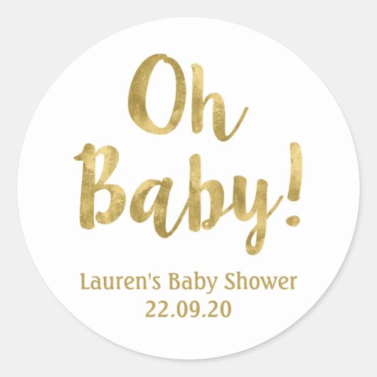 Oh Baby gouden baby shower Ronde Sticker (Voorkant)