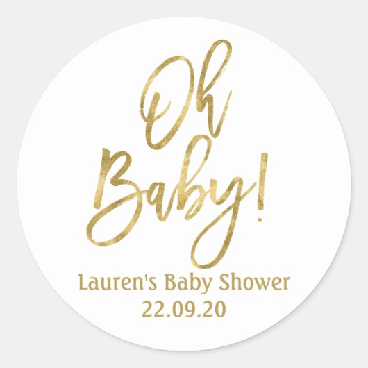 Oh Baby gouden baby shower Ronde Sticker (Voorkant)