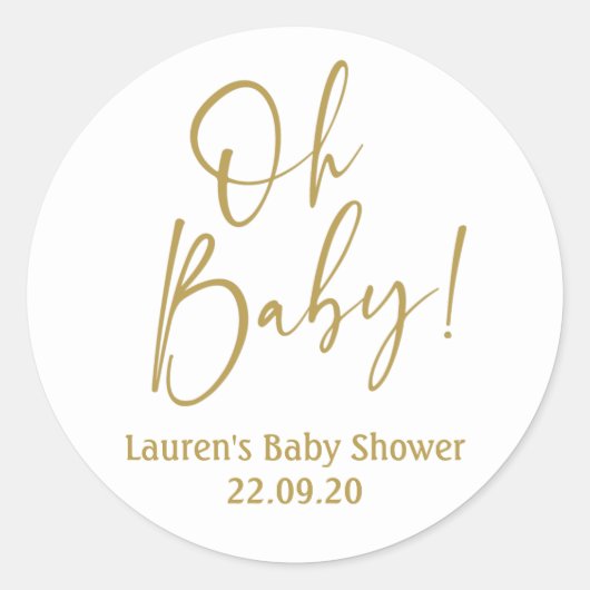 Oh Baby gouden baby shower Ronde Sticker (Voorkant)