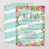 Oh Baby, gouden en munt baby shower uitnodiging (Voorkant / Achterkant)