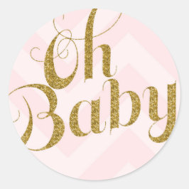 Oh Baby - Gouden glitter Roze Chevron Favor Sticke Ronde Sticker
