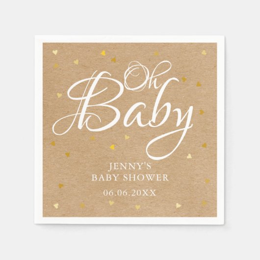 Oh Baby Gouden Harten Confetti Baby Shower/Feestje Servet (Voorkant)