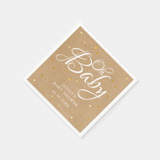 Oh Baby Gouden Harten Confetti Baby Shower/Feestje Servet (Hoek)