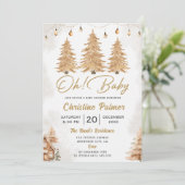 Oh Baby! Gouden Kerstboom Baby Shower Feest Kaart (Staand voorkant)