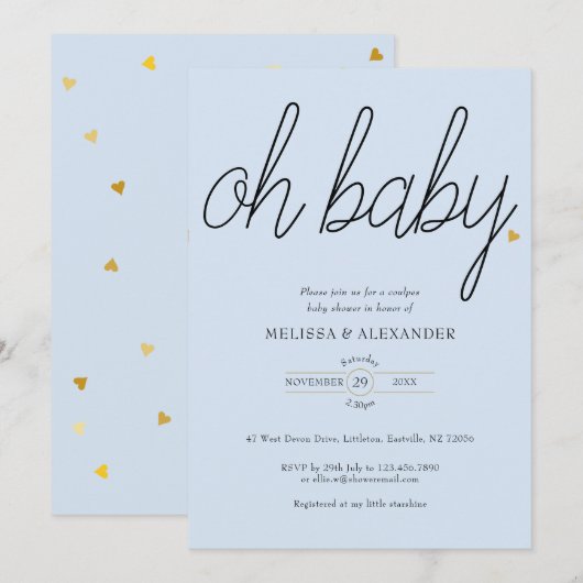 Oh Baby Gouden Liefdeshart Koppel Baby Shower Kaart (Voorkant / Achterkant)