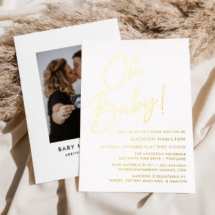 Oh Baby Gouden Schrift Foto Baby Borrel Folie Uitnodiging