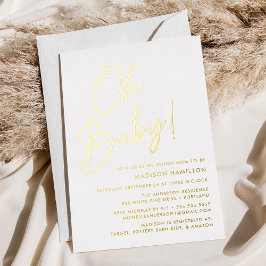 Oh Baby Gouden Script Baby Shower Folie Uitnodiging